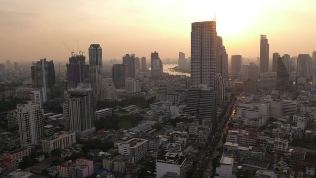 bangkok sunset river cityscape roof top traffic streets panorama 4k time lapse thailand 
