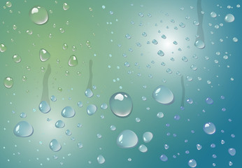 Water drops on glass with blue and green background. Vector Illustration. EPS 10.