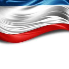 Autonomous Republic of Crimea flag of silk with copyspace for your text or images and White background