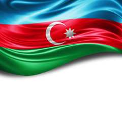  Azerbaijan flag of silk with copyspace for your text or images and White background