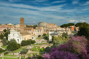 Fototapeta na wymiar View of the Forum Romanum towards the coliseum