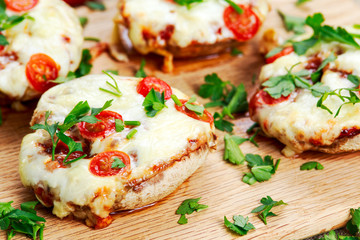 Cooked Mushrooms stuffed with cheese and plum tomatoes