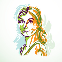 Silhouette of beautiful tender woman, graphic vector illustration