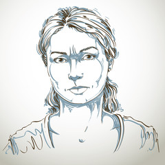 Graphic vector hand-drawn illustration of white skin angry lady