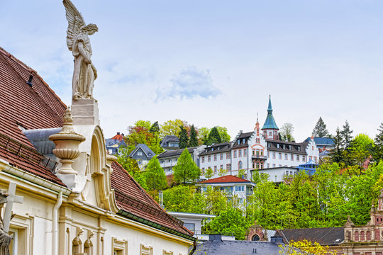 Panoramic view of Baden-Baden city and the angel sculpture