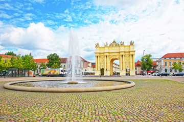 Street view on Brandenburg Gate and fountain in Potsdam © Roman Babakin