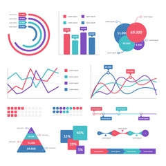 Flat graph and chart vector set. Colorful modern bar and pie infographic concept.  Business templates for presentation results and statistics. Abstract technology diagram