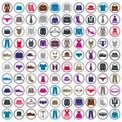 Clothes icons vector collection, vector icon set of fashion signs and symbols.