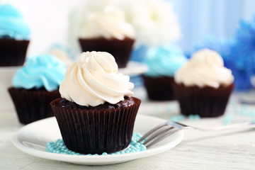 Cupcakes on wooden table