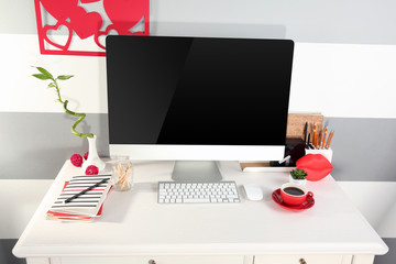 Modern workplace with computer on the table