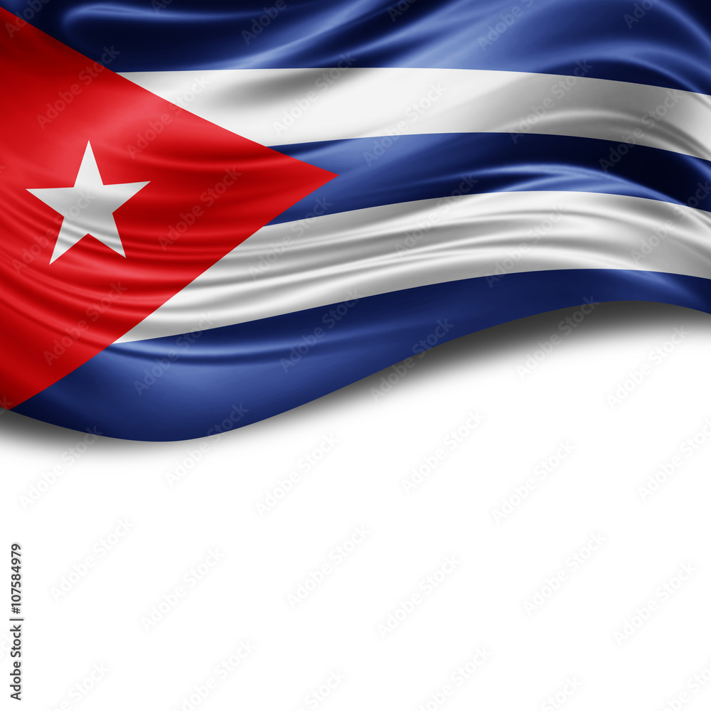 Wall mural cuba flag of silk with copyspace for your text or images and white background