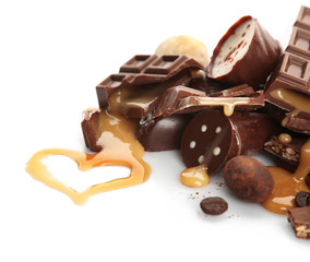 Assorted chocolate candies, isolated on white