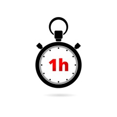 Vector illustration of 1h stopwatch icon on white background