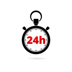 Vector illustration of 24h stopwatch icon on white background