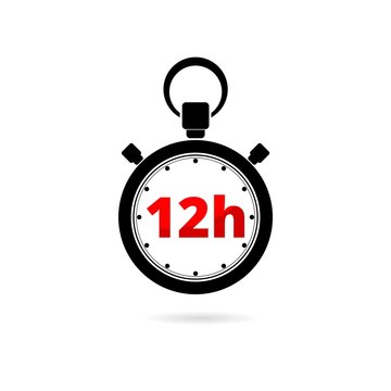 Vector illustration of 12h stopwatch icon on white background
