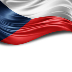 Czech Republic flag of silk with copyspace for your text or images and White background