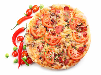Delicious fresh pizza isolated on white