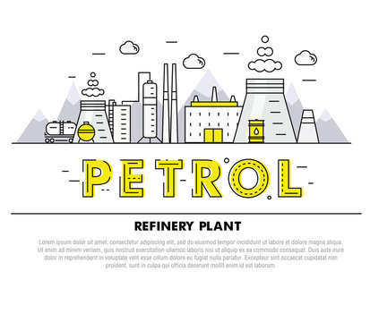 Modern petrol industry thin block line flat icons and composition