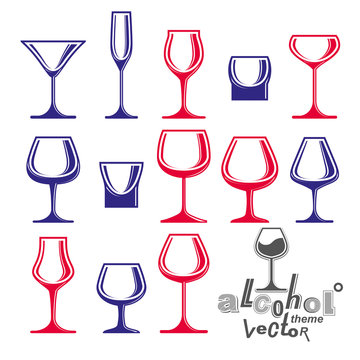 Classic vector goblets collection, martini, wineglass, cognac