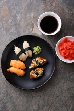 traditional sushi on plate