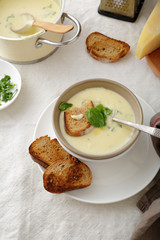 soup with bread in bowl