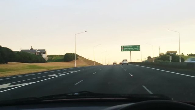 Time-lapse of car drive during rush hour on New Zealand State Highway 1 to Auckland, New Zealand