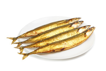 Cold smoked saury on plate
