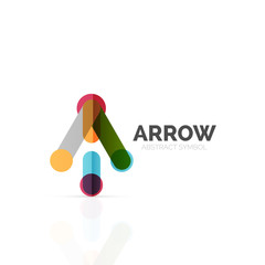 Linear arrow abstract logo, connected multicolored segments of lines in directional pointer figure