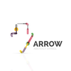 Linear arrow abstract logo, connected multicolored segments of lines in directional pointer figure
