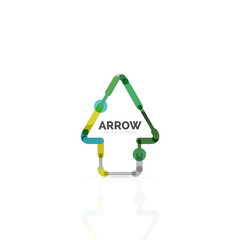 Obraz premium Linear arrow abstract logo, connected multicolored segments of lines in directional pointer figure