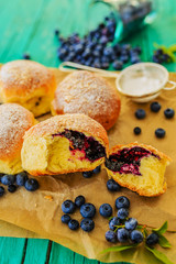 Homemade blueberry stuffed brioches cakes
