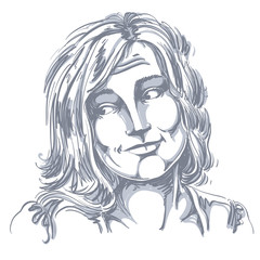 Monochrome vector hand-drawn image, blameworthy young woman. 