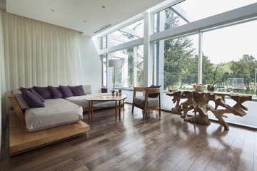 deck chairs in relaxation room . beautiful view