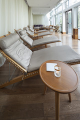 deck chairs in relaxation room . beautiful view