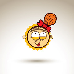 Vector simple illustration of smiling girl isolated on white 