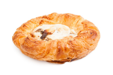 Danish pastries chicken with champignon on white isolated