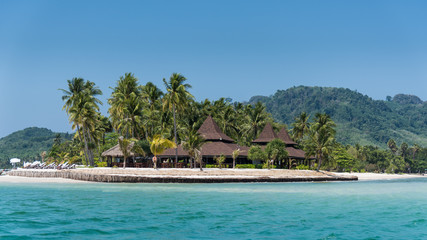 Over water bungalows on island