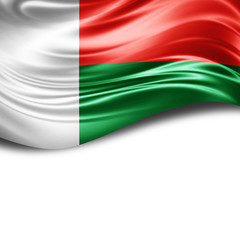 Madagascar flag of silk with copyspace for your text or images and White background