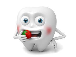 The tooth is eating strawberry