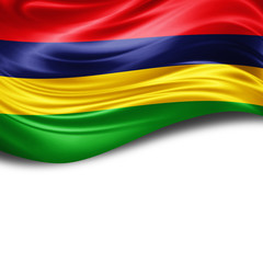 Mauritius flag of silk with copyspace for your text or images and White background