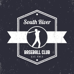 Baseball club vintage logo, badge, with baseball player at bat, vector illustration