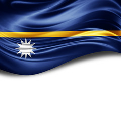 Nauru flag of silk with copyspace for your text or images and White background