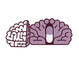 Pill in brain illustration.Placebo concept.