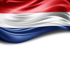 Netherlands flag of silk with copyspace for your text or images and White background