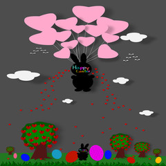Easter Bunny and Easter eggs paper cut style