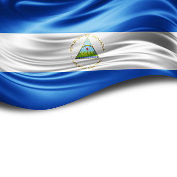 Nicaragua flag of silk with copyspace for your text or images and White background