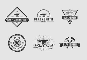 White and black blacksmith logo set