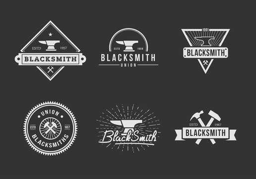 Black White blacksmith logo set