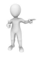 3d man shows thumbs up gesture and pointing finger