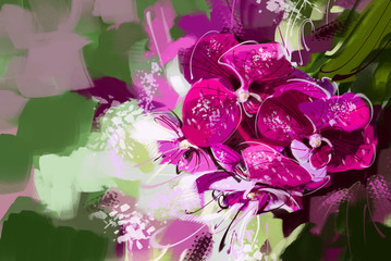painting Orchid purple Pink on the trees in the garden - Stock Image